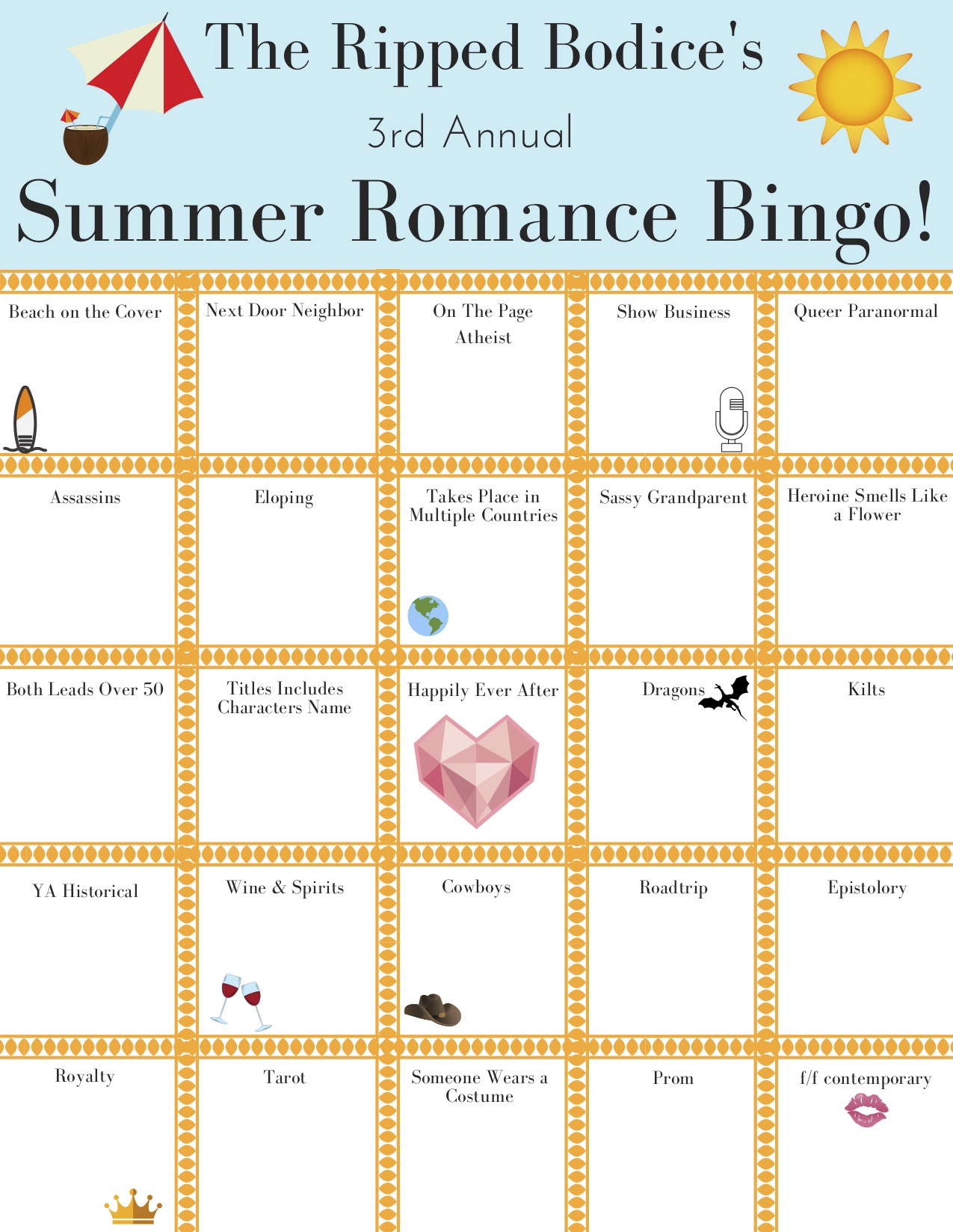 Pride Reading & The Ripped Bodice's Summer BINGO (2019!)
